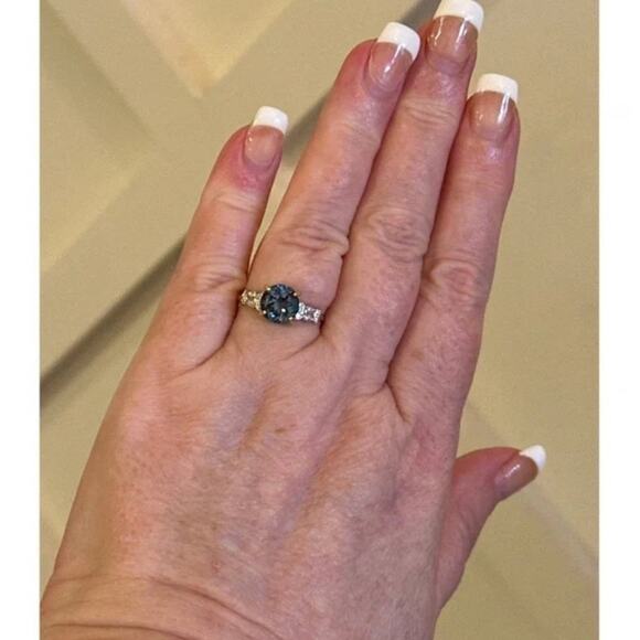 10K Solid Yellow Gold 2.36 Carat London Blue Topaz 12 Diamond Ring SZ 7.25 - Picture 6 of 6